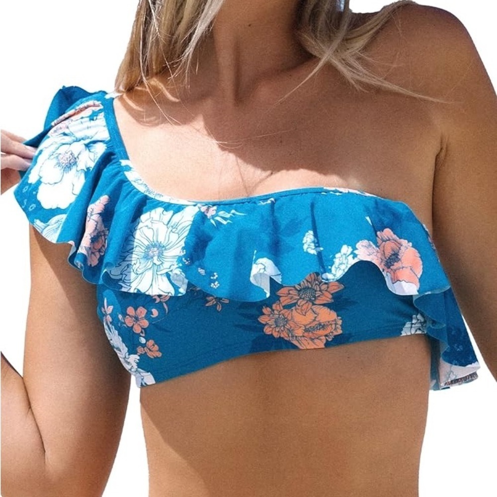 CUPSHE Women's Floral Print Ruffle Swimsuit Large